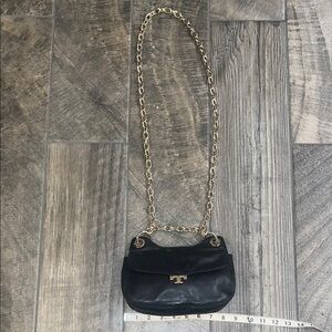 Tory Burch Black leather Mini Bag with Gold Chain
